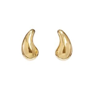 Polished Gold Teardrop Curve Stud Earrings - Women Jewelry